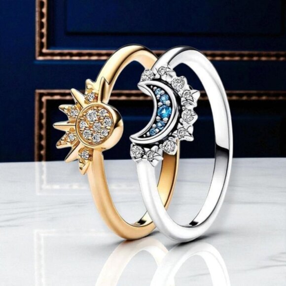 🆕️Enchanting Trending Celestial Sun & Moon S925 Sterling Silver Zirconia Rings - Picture 1 of 16
